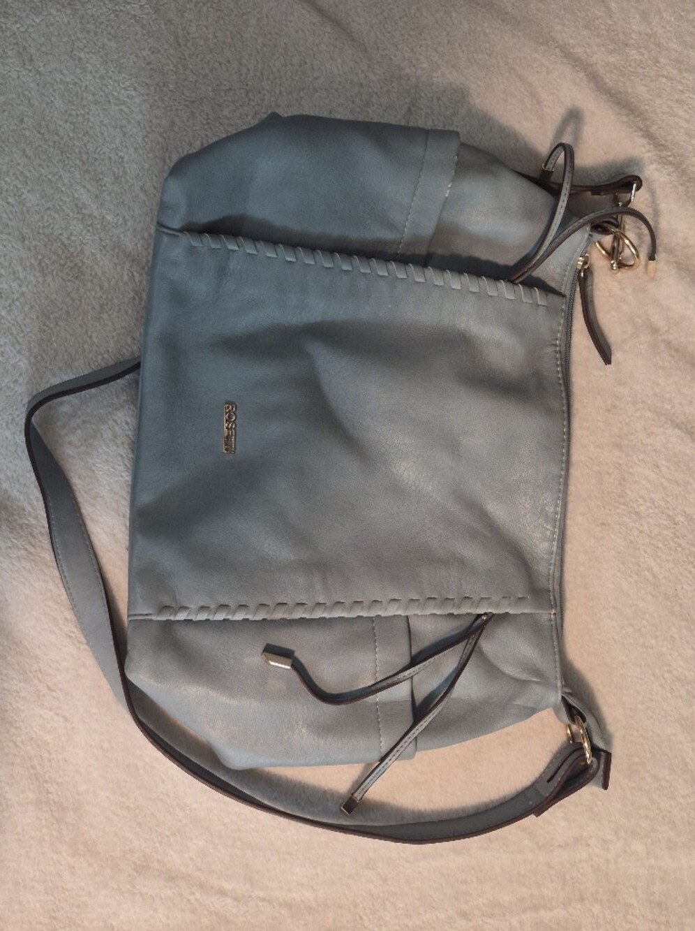 Rosetti Sky Blue Faux Leather Shoulder Bag Braided Trim Dual Hidden Pockets